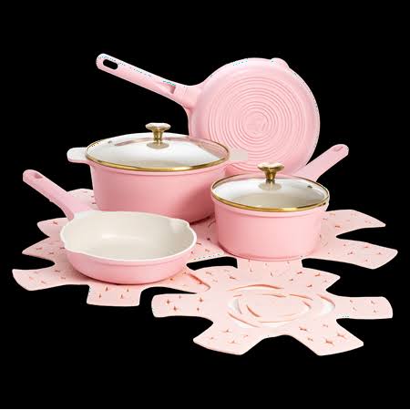 Paris Hilton PH11579-AS Clean Ceramic Nonstick Cast Aluminum Cookware Set with Heart Shaped Lid Knobs, Pink - Product image 1