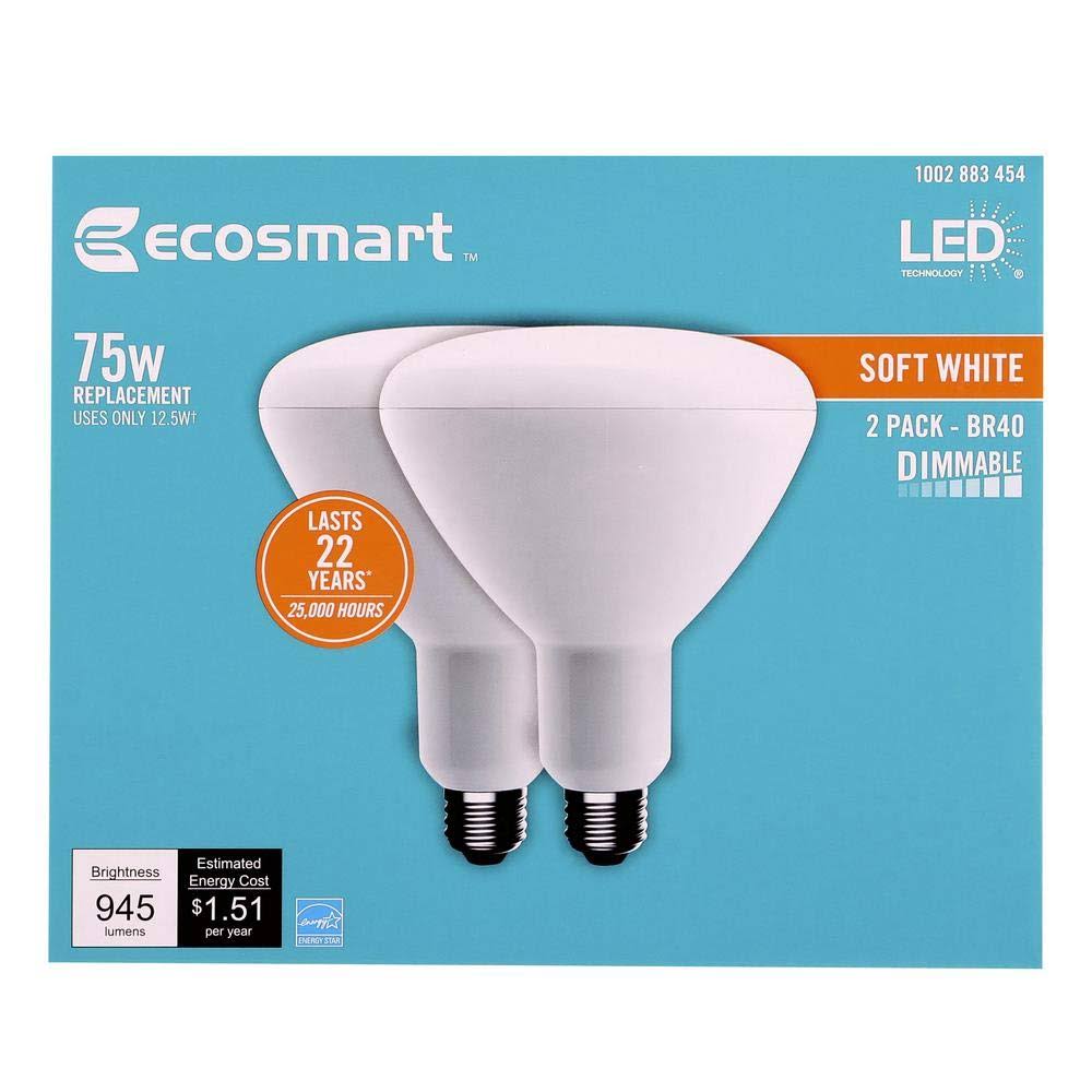 Ecosmart 75-Watt Equivalent BR40 Dimmable Energy Star LED Light Bulb Soft White (2-Pack) - Product image 1