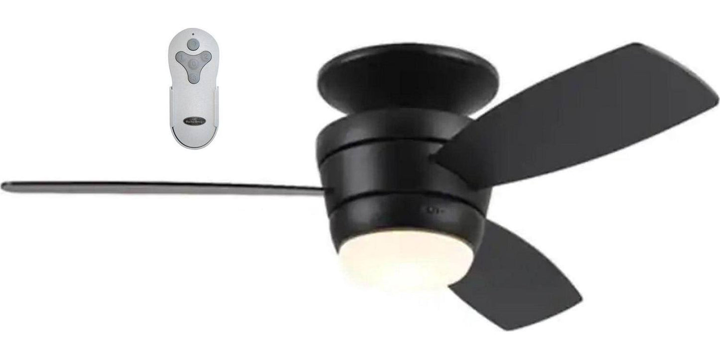 Harbor Breeze Mazon 44-in Black LED Indoor Flush Mount Ceiling Fan with Light Remote (3-Blade) - Product image 1