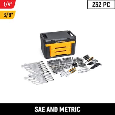 1/4 in. and 3/8 in. Drive 90-Tooth Standard and Deep SAE/Metric Mechanics Tool Set in 3-Drawer Storage Box - Product image 1