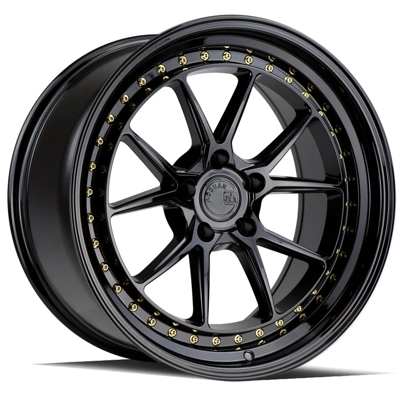 Aodhan DS08 19" 5x120 Gloss Black w/ Gold Rivets