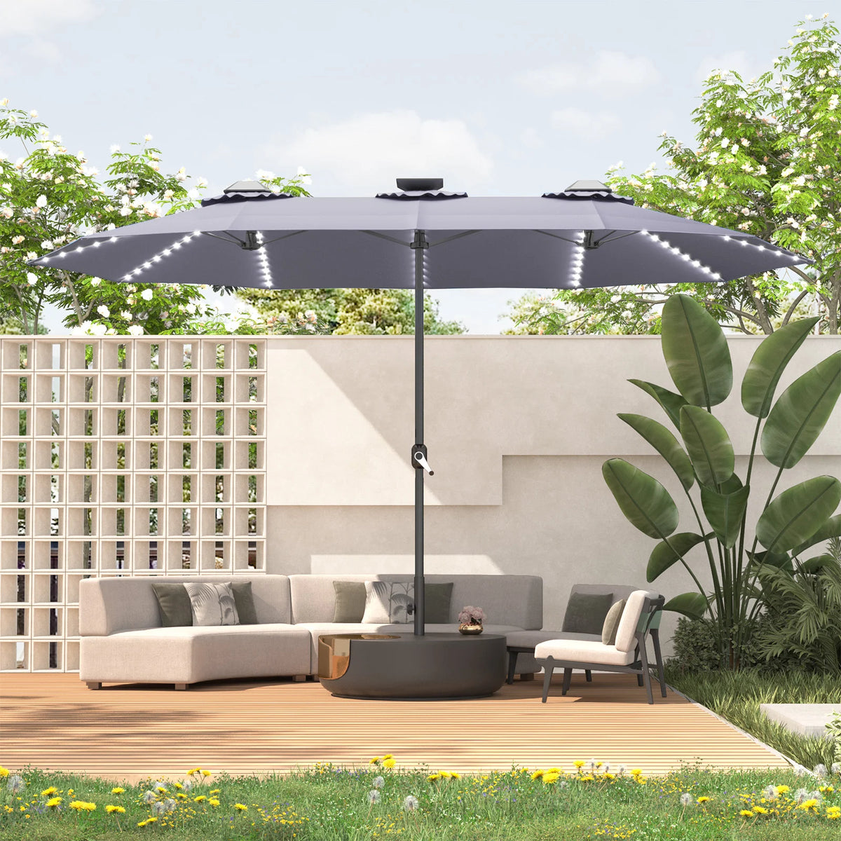 AECOJOY 15ft Patio Double-Sided Umbrella, 156 PCS Solar LED Light Outdoor Large Umbrella, Dark Grey - Product image 10