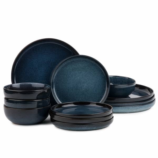 Thyme & Table 12-Piece Stoneware Dinnerware Set, Atlantic Blue - Product image 1