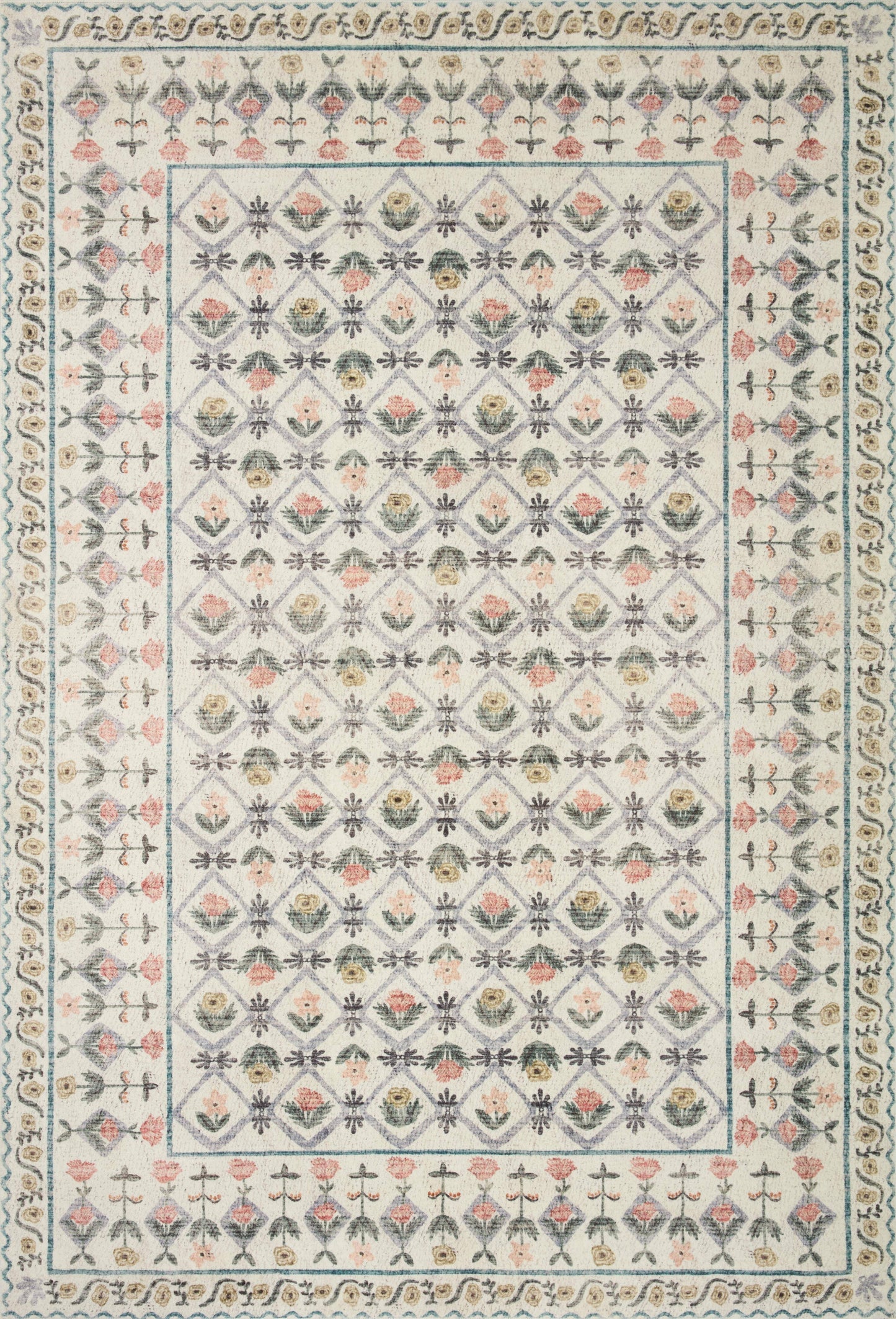 Rifle Paper Co. x Loloi 5'0" x 7'6" Ivory Eden feat. CloudPile Lattice (EDE-03) Area Rug