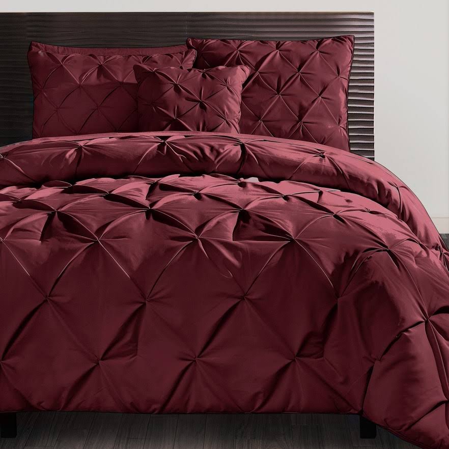 VCNY Home Carmen 4-Piece Pintuck Textured Bedding Comforter Set, Burgundy, Queen - Product image 1