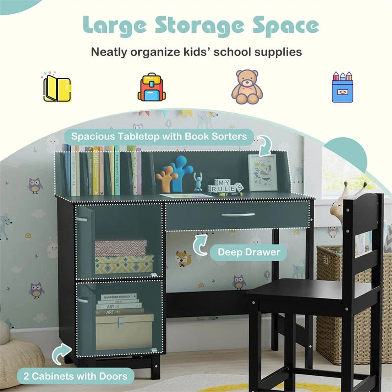 Wooden Kids Desk and Chair Set with Hutch, Storage Drawer & Cabinet - Product image 7