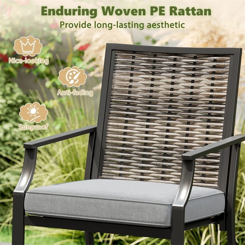 Outdoor Metal Bar Stools Set of 2 with Rattan Back, Armrest, Fabric Seat & Cushions - Product image 6