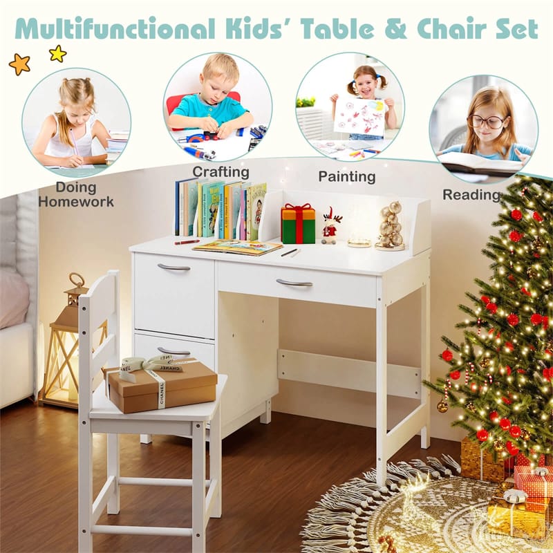 Wooden Kids Desk and Chair Set with Hutch, Storage Drawer & Cabinet - Product image 21