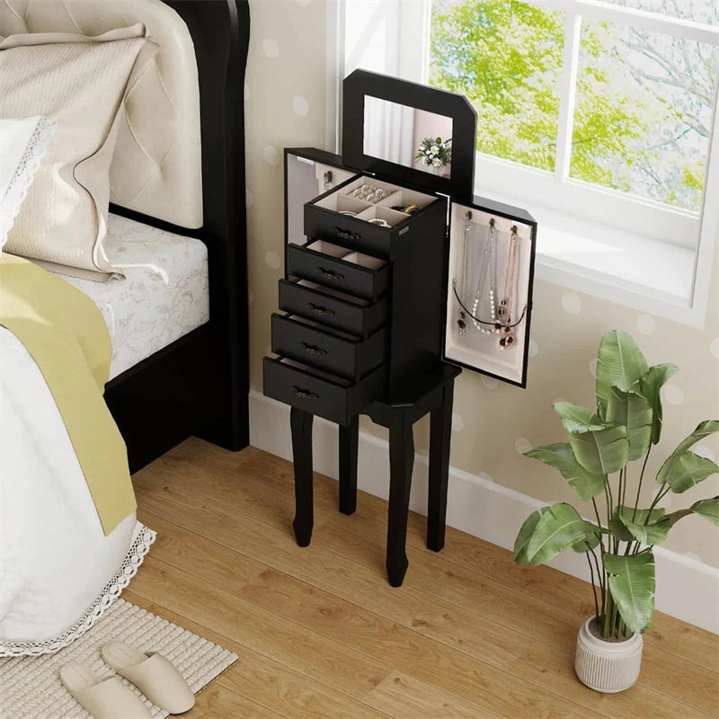 Standing Jewelry Armoire Cabinet with Flip Top Mirror, 4 Drawers, 2 Side Doors & Necklace Hooks - Product image 15