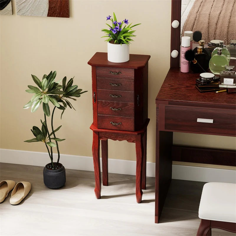 Standing Jewelry Armoire Cabinet with Flip Top Mirror, 4 Drawers, 2 Side Doors & Necklace Hooks - Product image 5