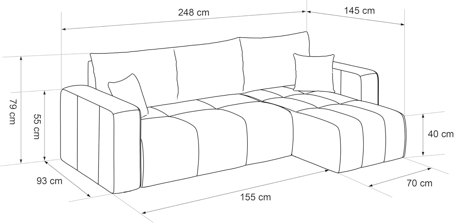 GREKPOL Convertible Corner Sofa 145x248 Left or Right - Beige 3-Seater Convertible Sofa with Storage Space
