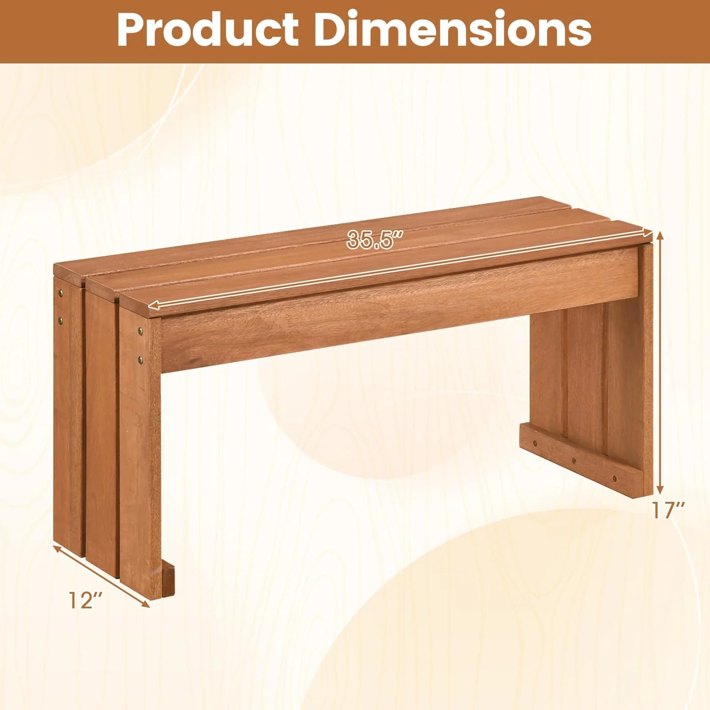 Tangkula Wood Outdoor Garden Bench | 2-Person Patio Backless Bench with Solid Wooden Frame