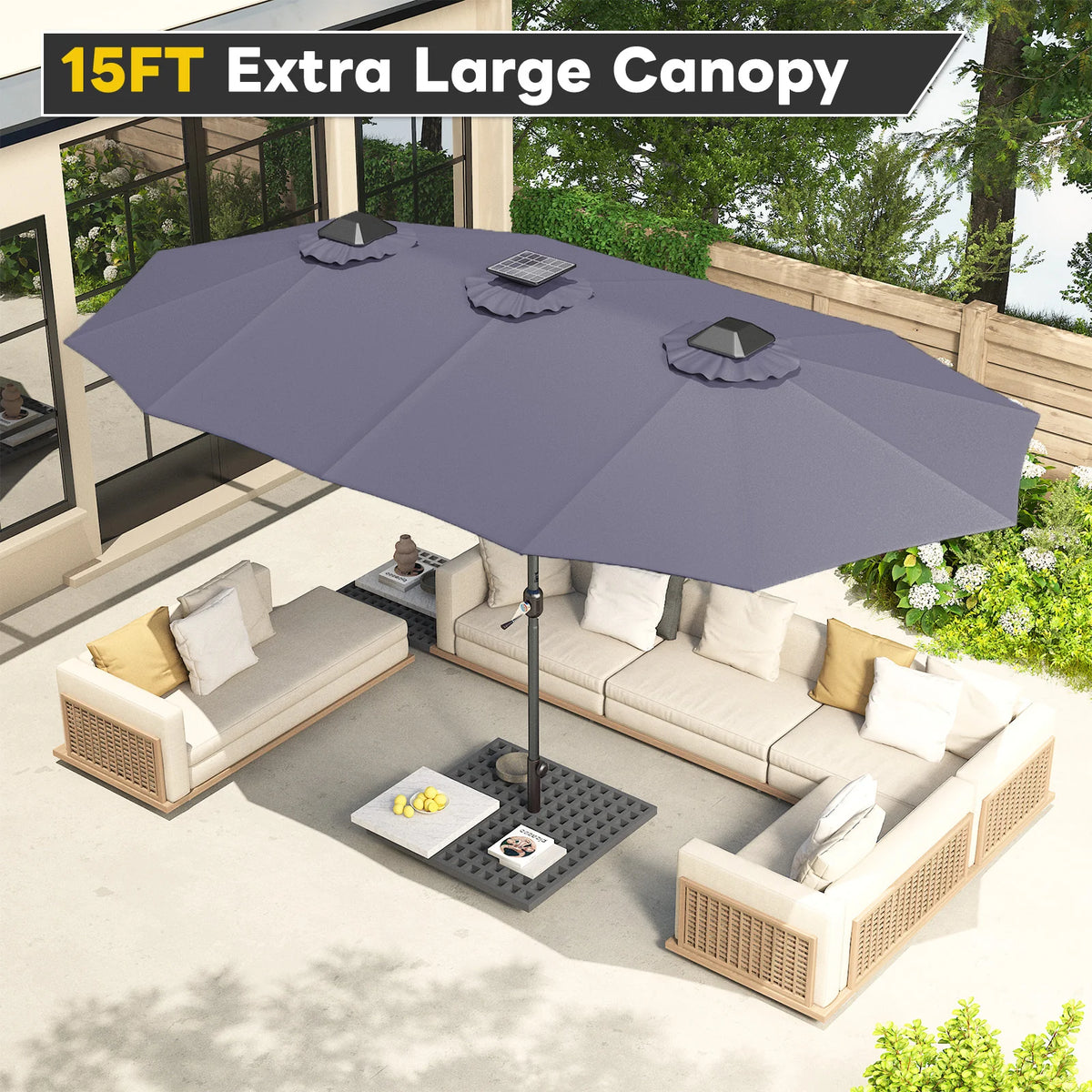AECOJOY 15ft Patio Double-Sided Umbrella, 156 PCS Solar LED Light Outdoor Large Umbrella, Dark Grey - Product image 5