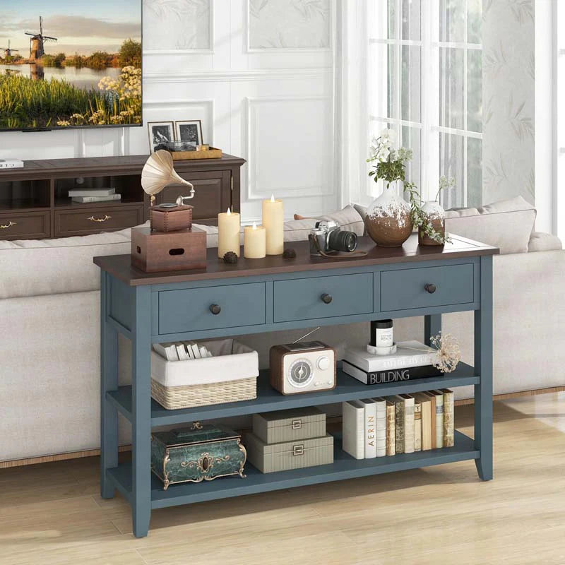 50" Farmhouse Entryway Table, Narrow Console Table with 3 Storage Drawers & 2 Open Shelves - Product image 4
