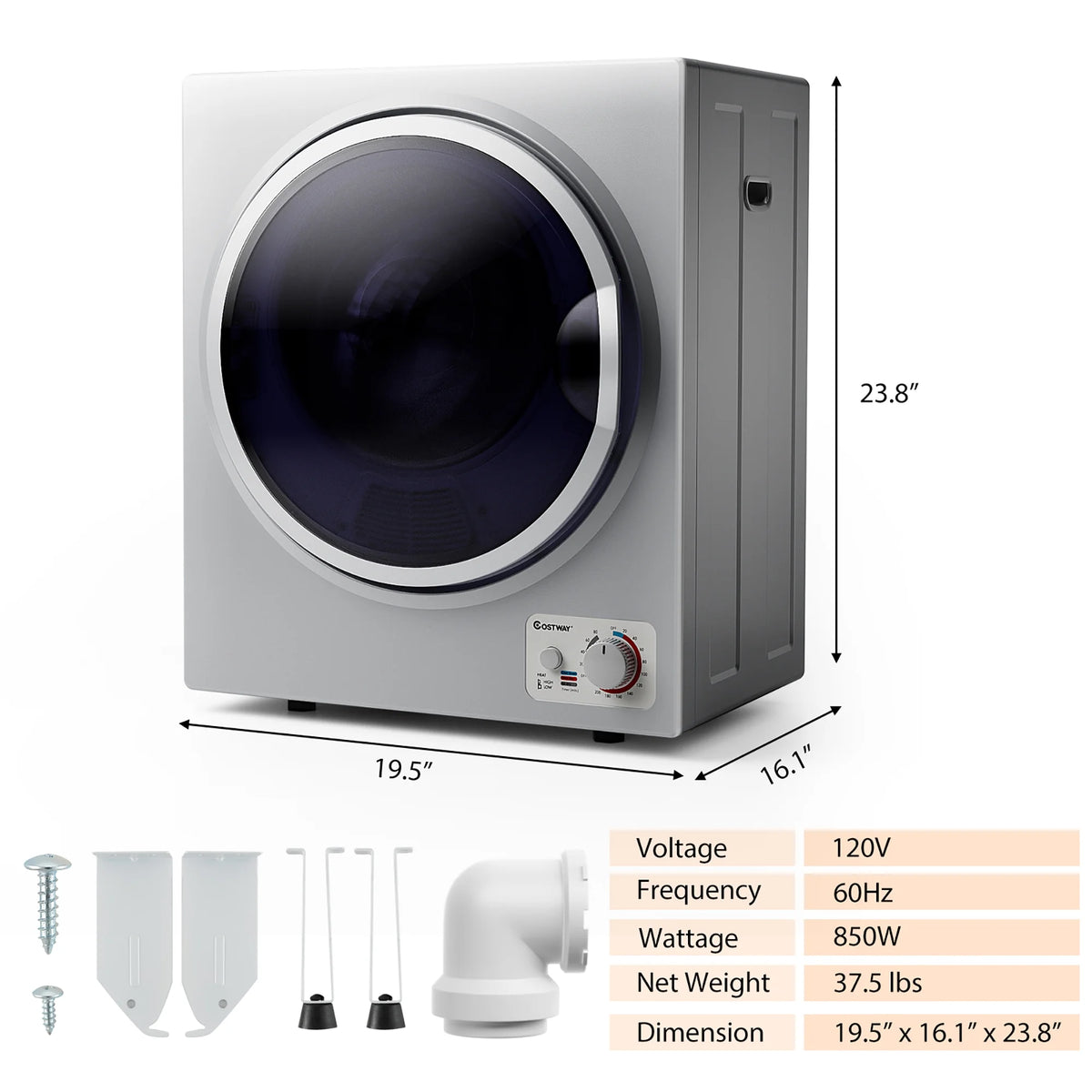 Costway Electric Tumble Compact Laundry Dryer Stainless Steel Wall Mounted 1.5 Cu .ft - Product image 13