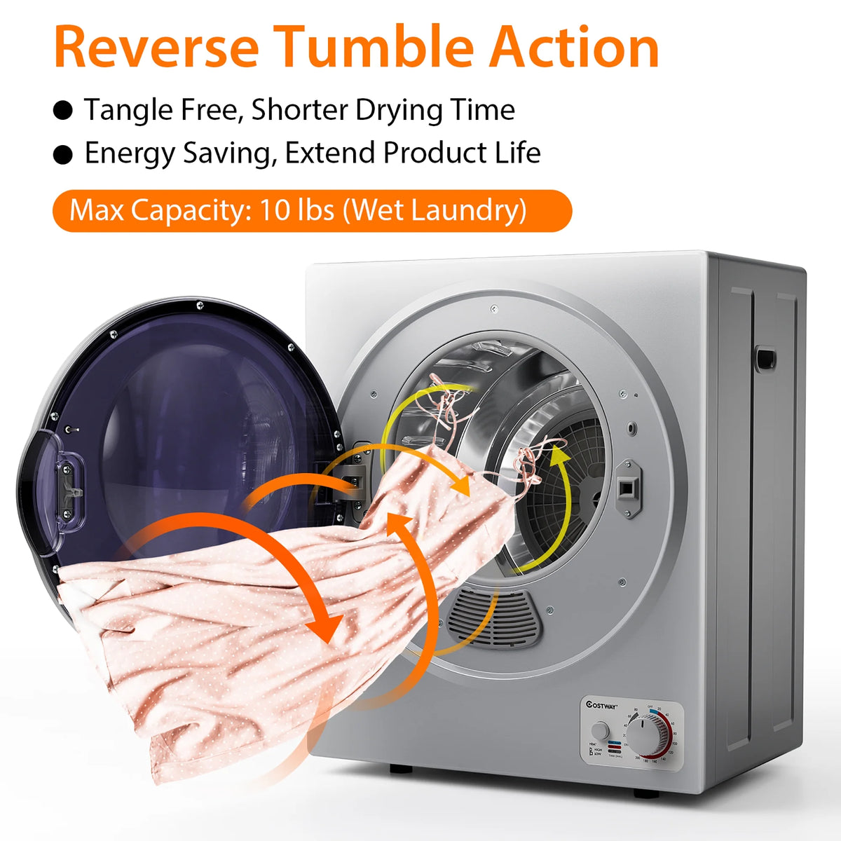 Costway Electric Tumble Compact Laundry Dryer Stainless Steel Wall Mounted 1.5 Cu .ft - Product image 17