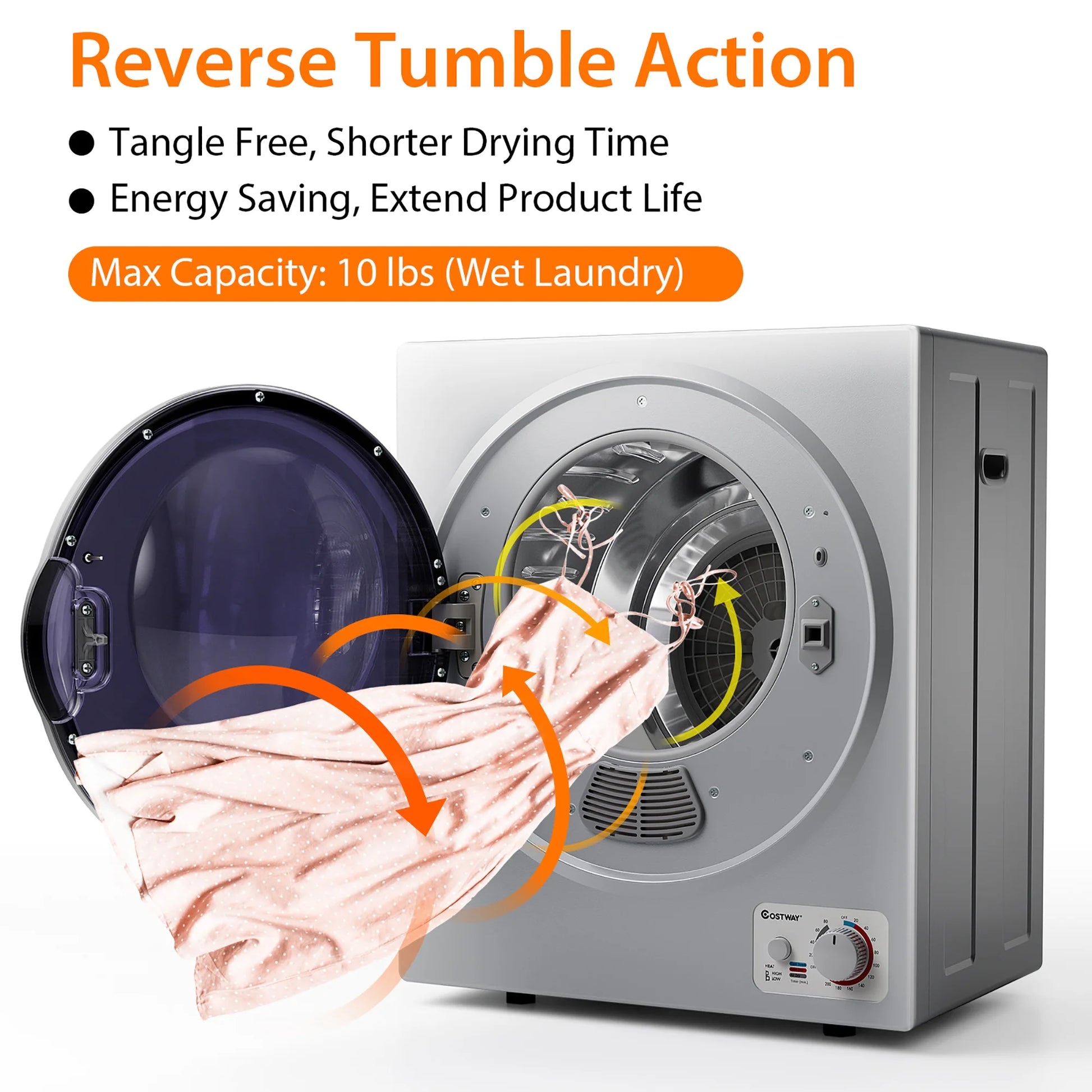 Costway Electric Tumble Compact Laundry Dryer Stainless Steel Wall Mounted 1.5 Cu .ft - Product image 17