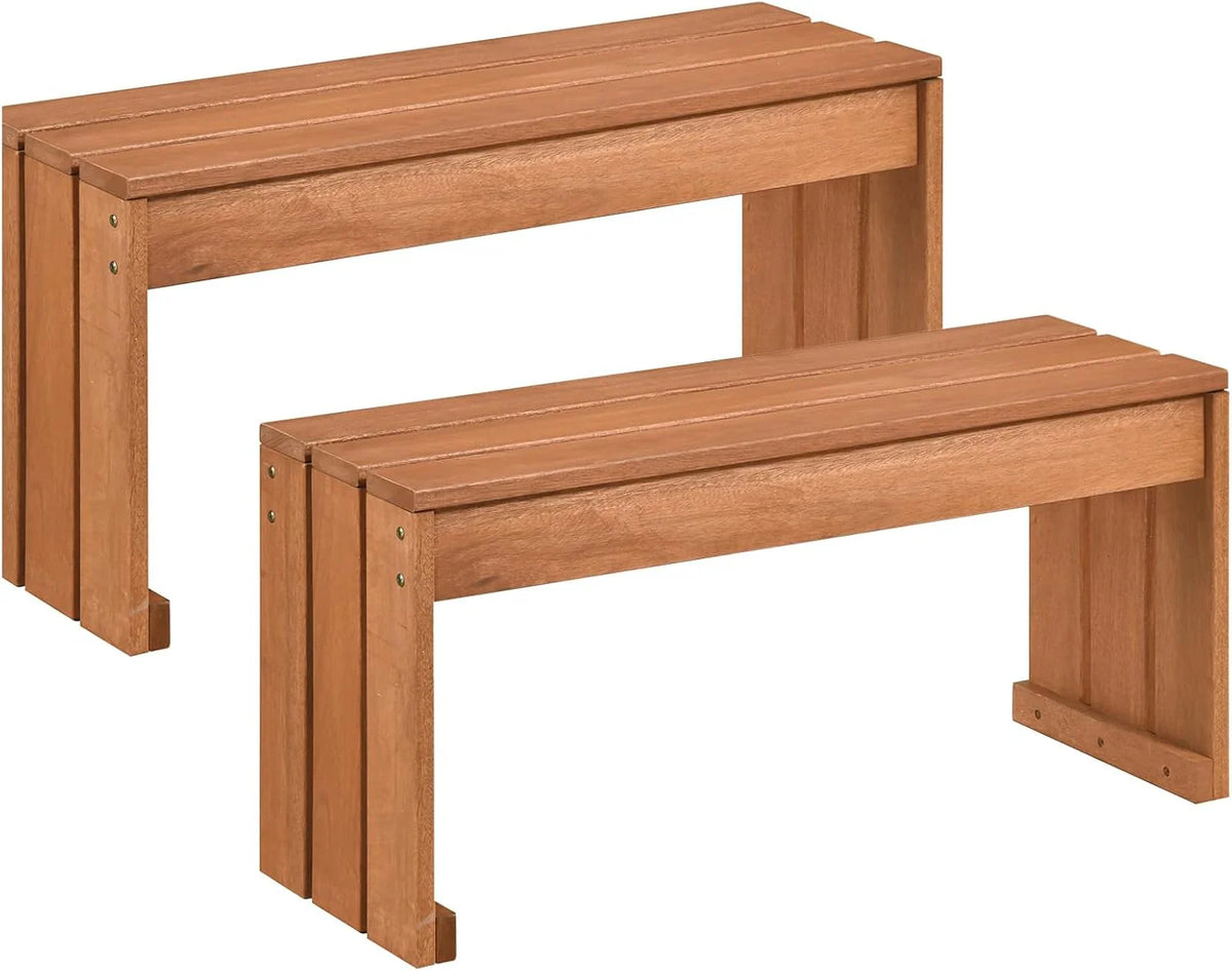 Tangkula Wood Outdoor Garden Bench | 2-Person Patio Backless Bench with Solid Wooden Frame