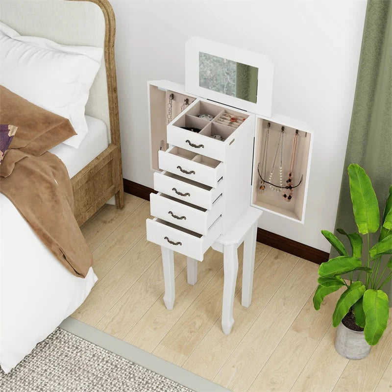 Standing Jewelry Armoire Cabinet with Flip Top Mirror, 4 Drawers, 2 Side Doors & Necklace Hooks - Product image 32