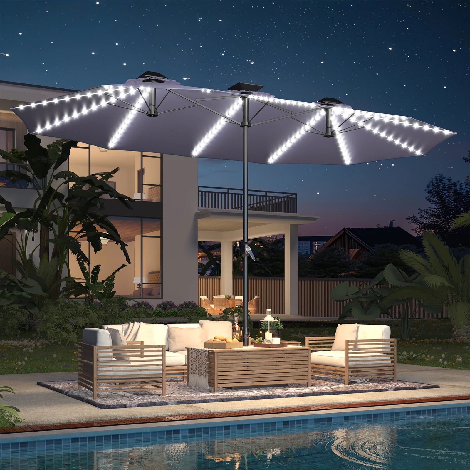 AECOJOY 15ft Patio Double-Sided Umbrella, 156 PCS Solar LED Light Outdoor Large Umbrella, Dark Grey - Product image 7