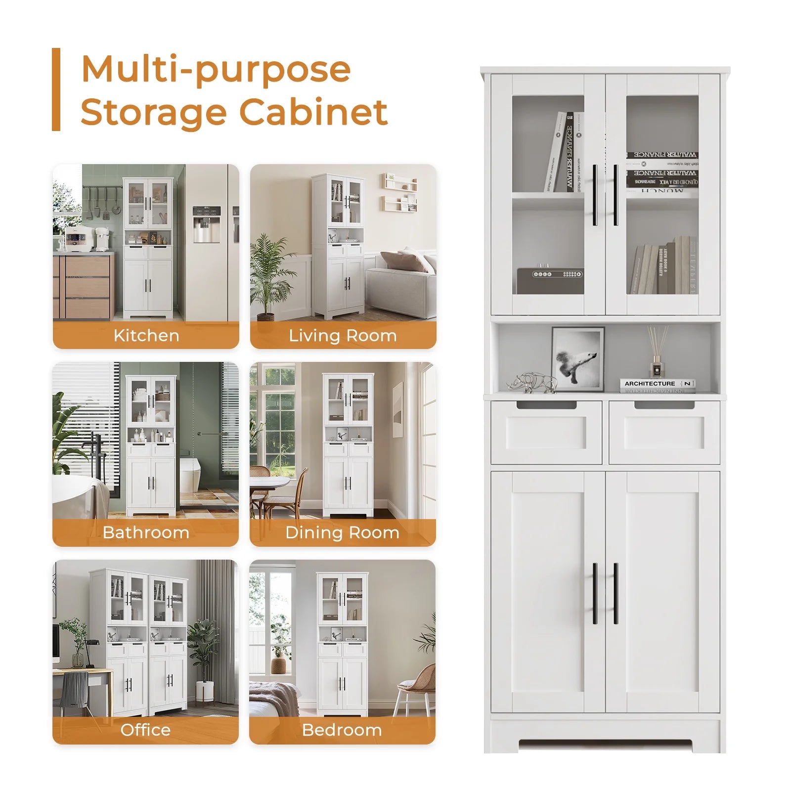 Ktaxon Wooden Bathroom Floor Cabinet with 4 Drawers & 1 Cupboard for Living Room Entryway, White - Product image 14