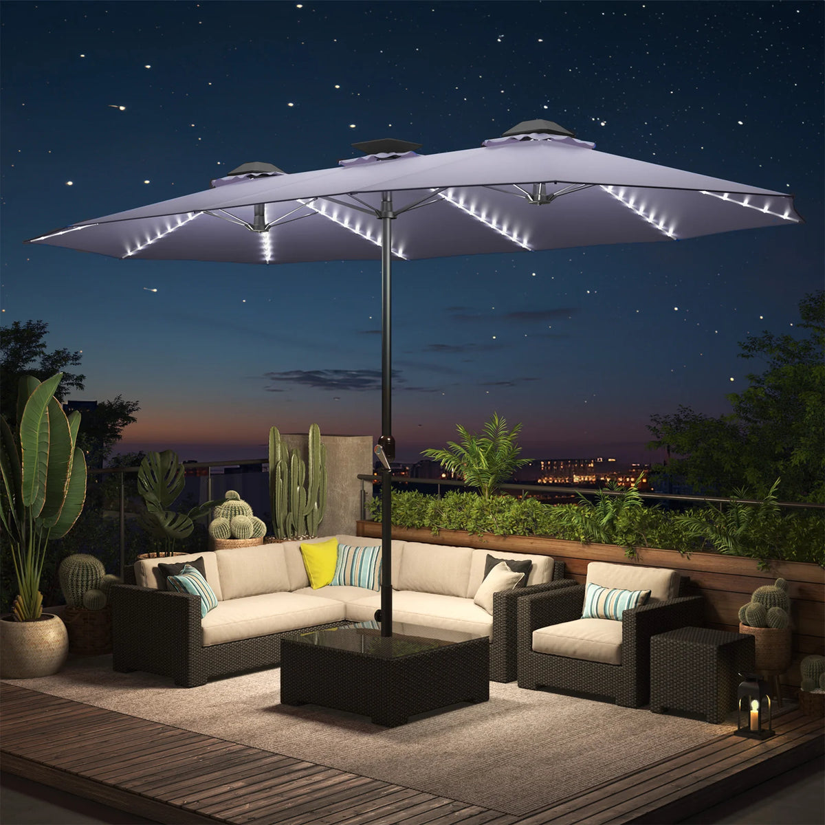 AECOJOY 15ft Patio Double-Sided Umbrella, 156 PCS Solar LED Light Outdoor Large Umbrella, Dark Grey - Product image 9