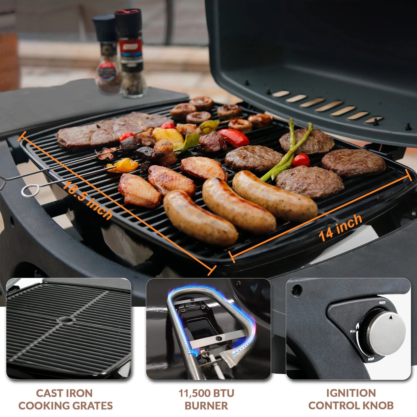 MASTER COOK Propane Gas Grill, Portable Tabletop Barbecue Grill with Cart for Patio, Camping, Travel - Product image 3