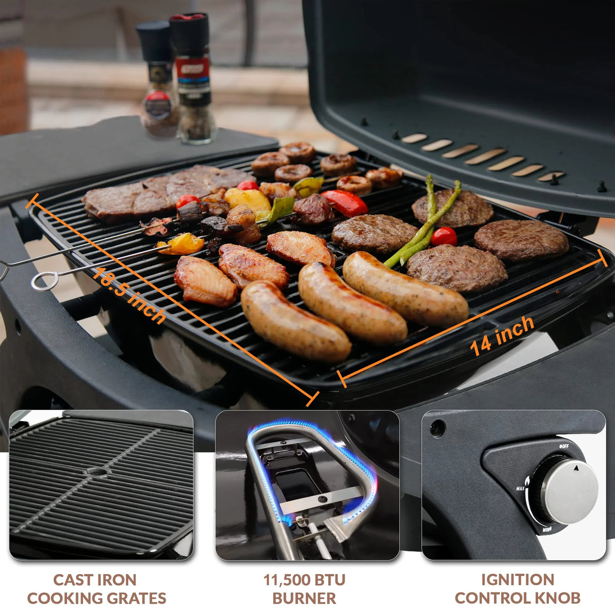 MASTER COOK Propane Gas Grill, Portable Tabletop Barbecue Grill with Cart for Patio, Camping, Travel - Product image 3