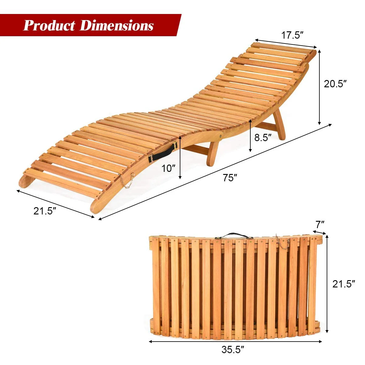 Tangkula Folding Patio Lounge Chair, Solid Eucalyptus Wood Sun Lounger Chair - Product image 5