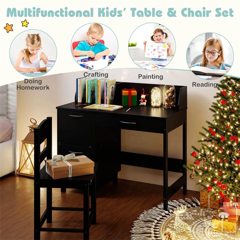 Wooden Kids Desk and Chair Set with Hutch, Storage Drawer & Cabinet - Product image 9