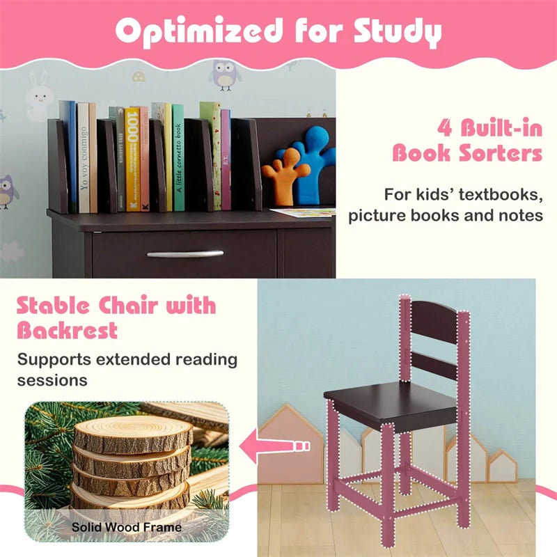Wooden Kids Desk and Chair Set with Hutch, Storage Drawer & Cabinet - Product image 28