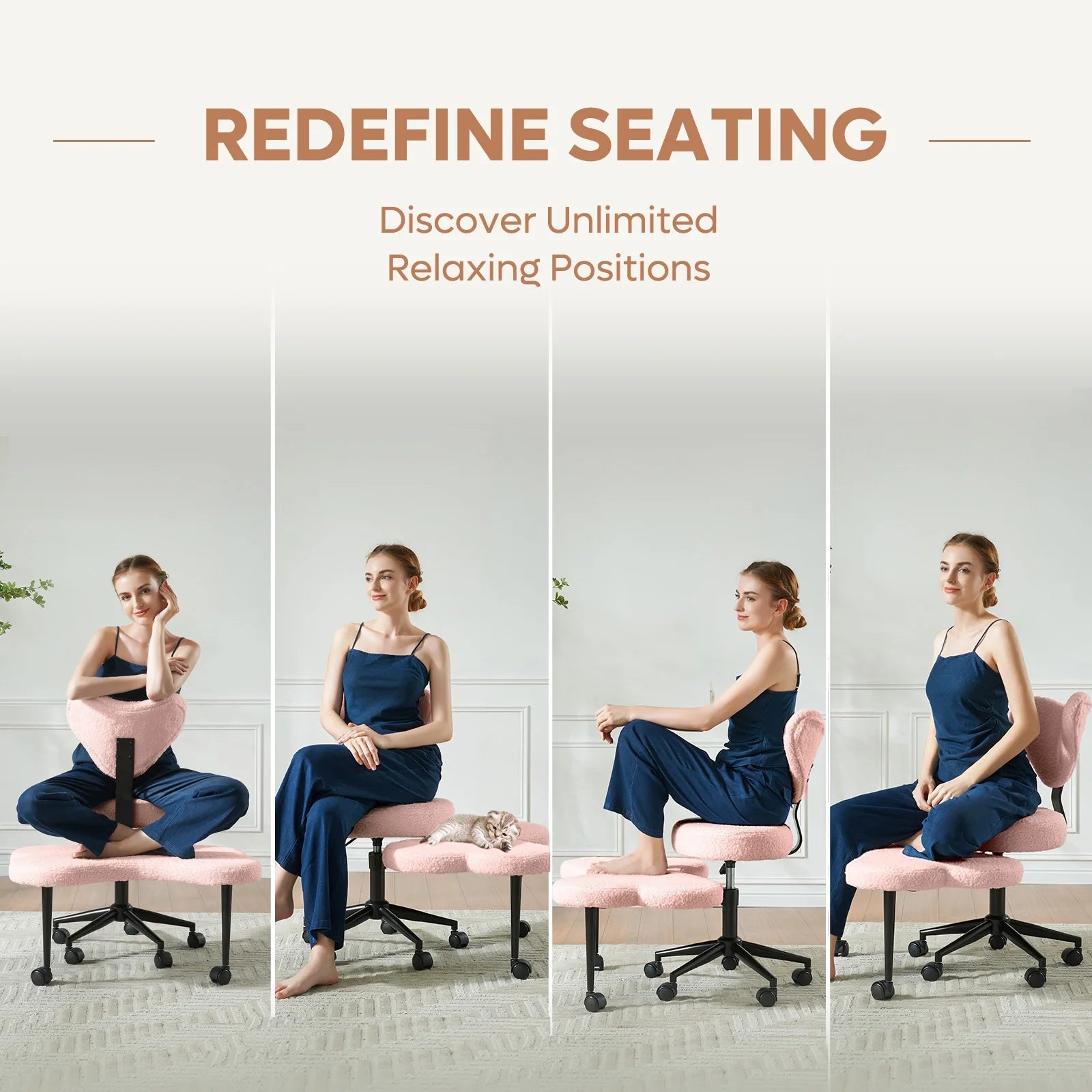 Pinmoco Ergonomic Cross Legged Swivel Chair, Adjustable Height and Teddy Fabric - Product image 27