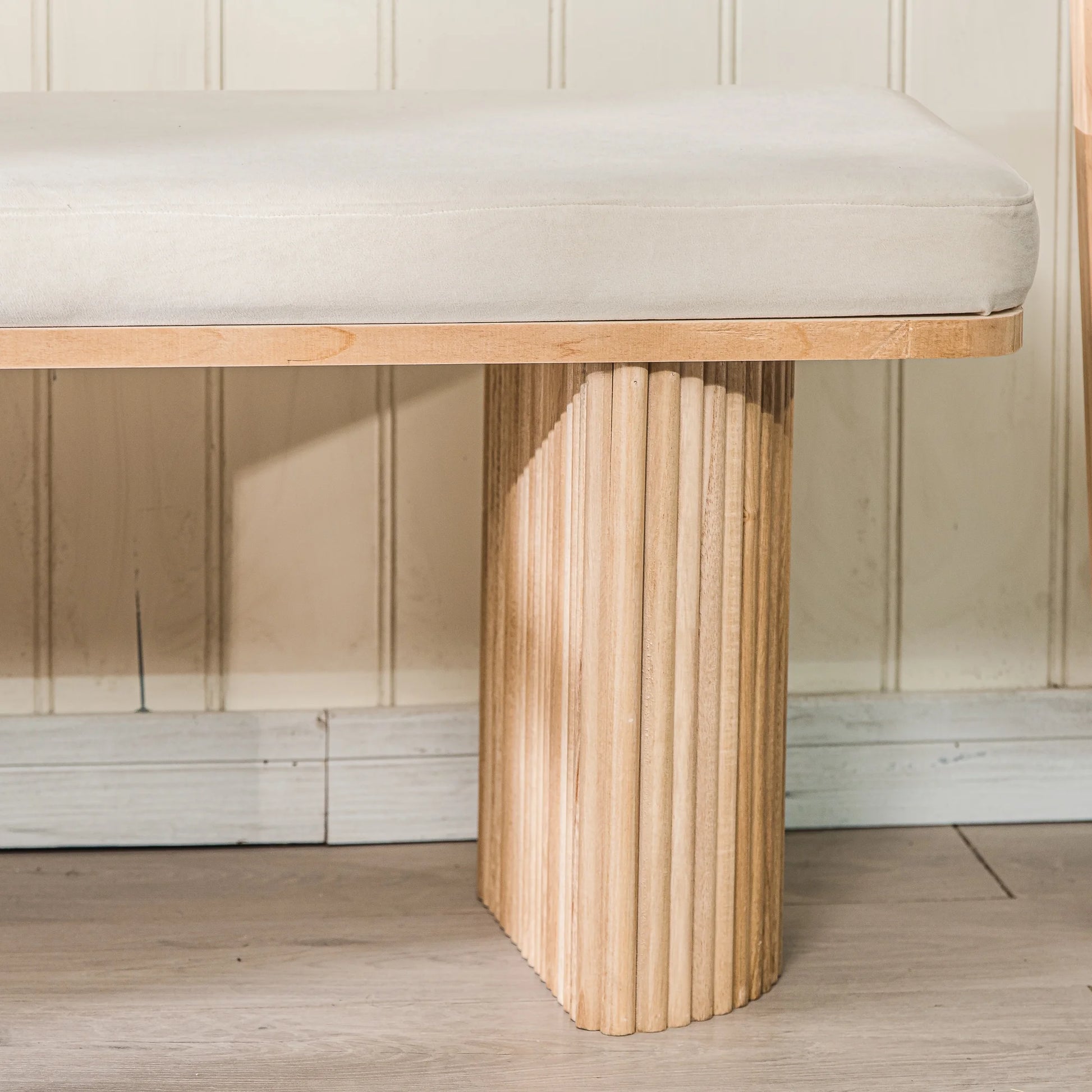 Solid Wood and Beige Velvet Bench Exotic Boho Entryway - Product image 4