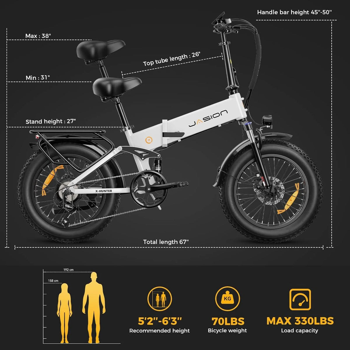 Jasion X - Hunter Electric Bike for Adults, 750W Motor Electric Bicycle with 48V 13AH Removable Battery - Product image 21