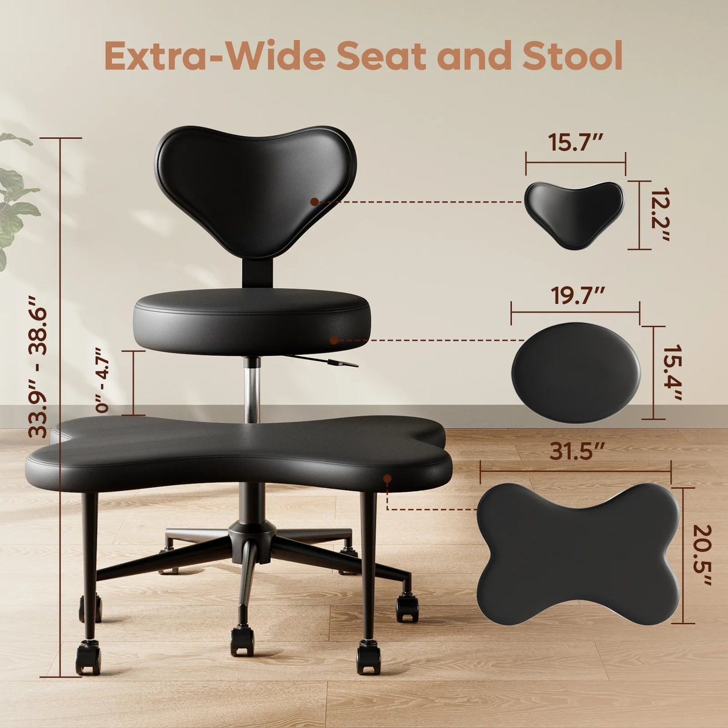 Pinmoco Ergonomic Cross Legged Swivel Chair, Adjustable Height and Teddy Fabric - Product image 20