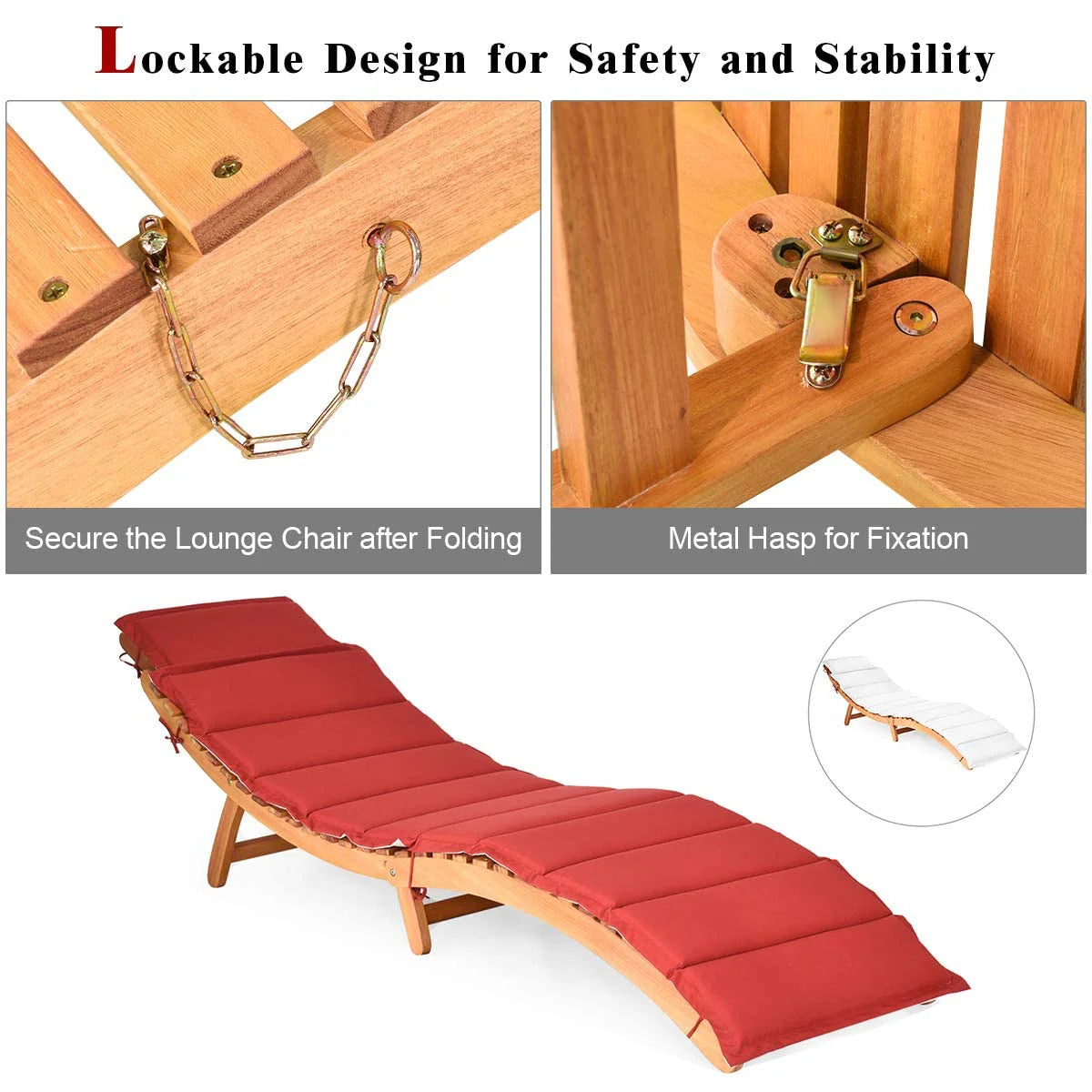 Tangkula Folding Patio Lounge Chair, Solid Eucalyptus Wood Sun Lounger Chair - Product image 9