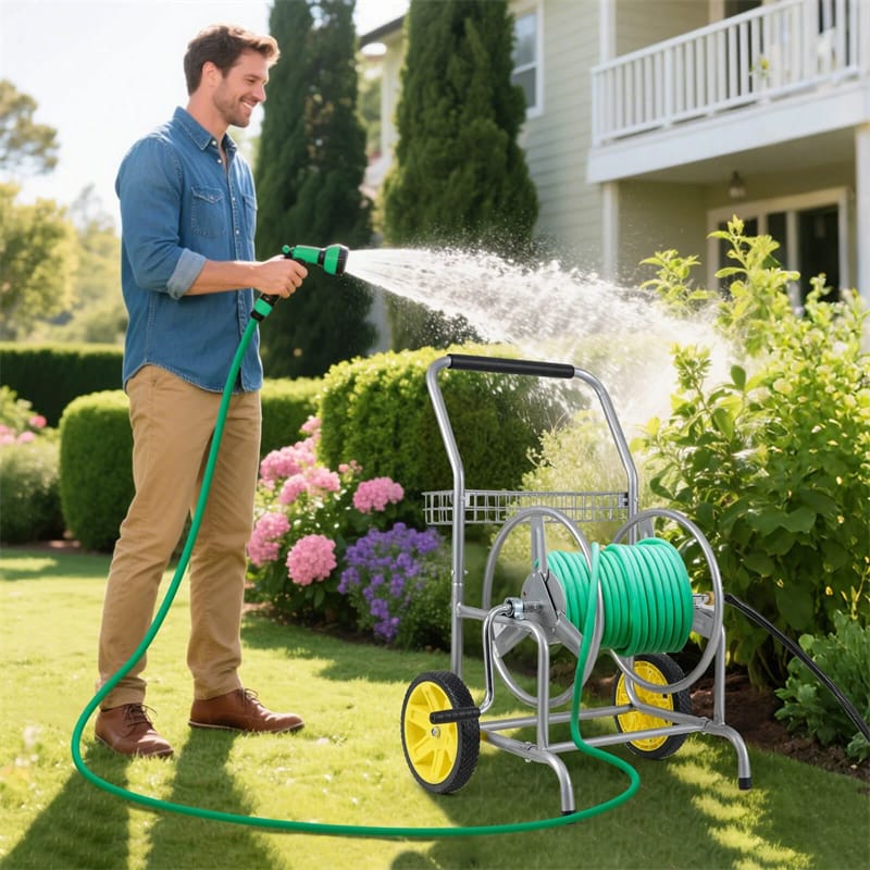 Garden Hose Reel Cart Holds 230FT of 5/8" Hose, Heavy-Duty Hose Cart with 2 Wheels & Storage Basket - Product image 30