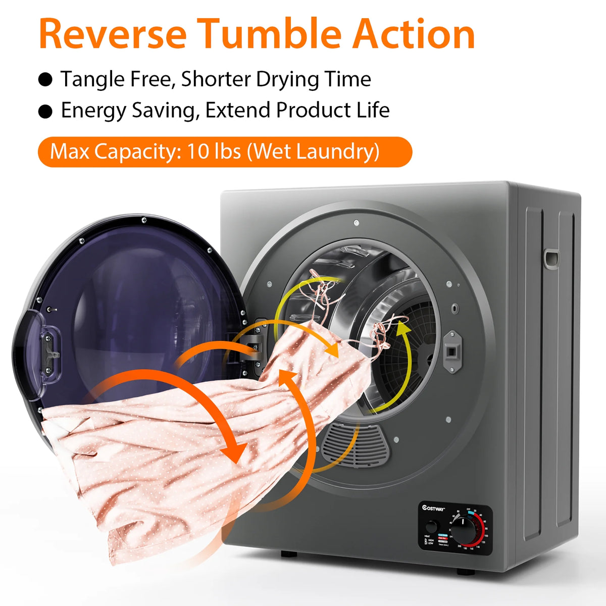 Costway Electric Tumble Compact Laundry Dryer Stainless Steel Wall Mounted 1.5 Cu .ft - Product image 7