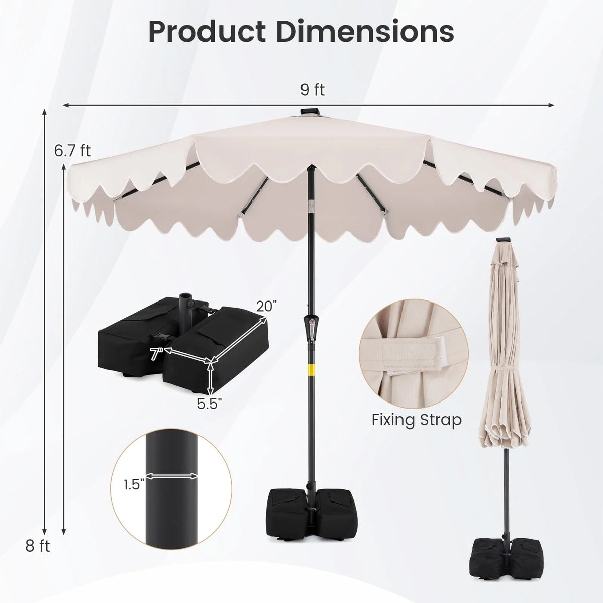Tangkula 9 FT Solar Patio Umbrella with 32 LED Lights - Product image 6