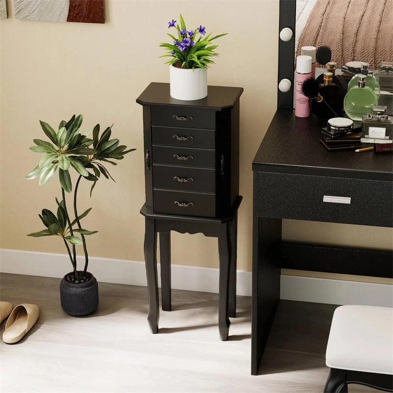 Standing Jewelry Armoire Cabinet with Flip Top Mirror, 4 Drawers, 2 Side Doors & Necklace Hooks - Product image 14