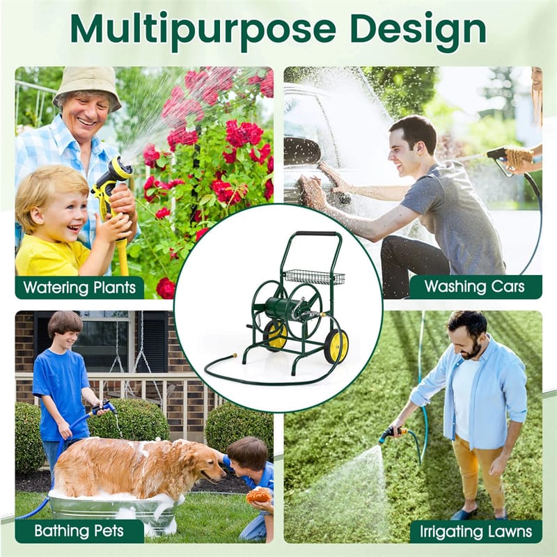 Garden Hose Reel Cart Holds 230FT of 5/8" Hose, Heavy-Duty Hose Cart with 2 Wheels & Storage Basket - Product image 9
