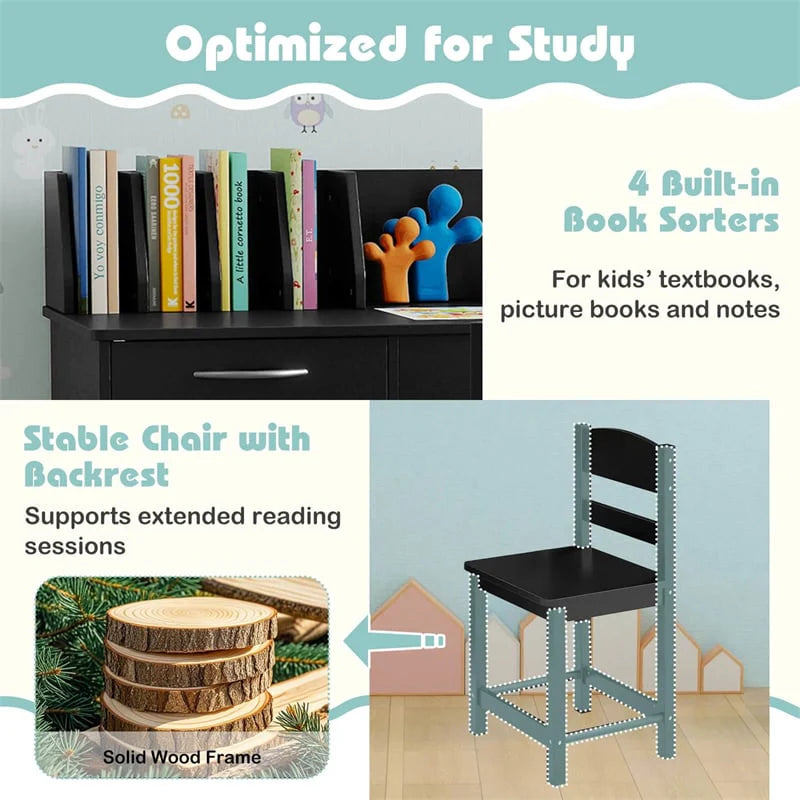 Wooden Kids Desk and Chair Set with Hutch, Storage Drawer & Cabinet - Product image 8