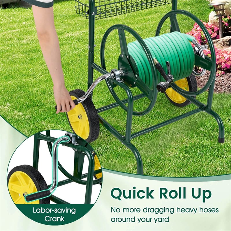 Garden Hose Reel Cart Holds 230FT of 5/8" Hose, Heavy-Duty Hose Cart with 2 Wheels & Storage Basket - Product image 8