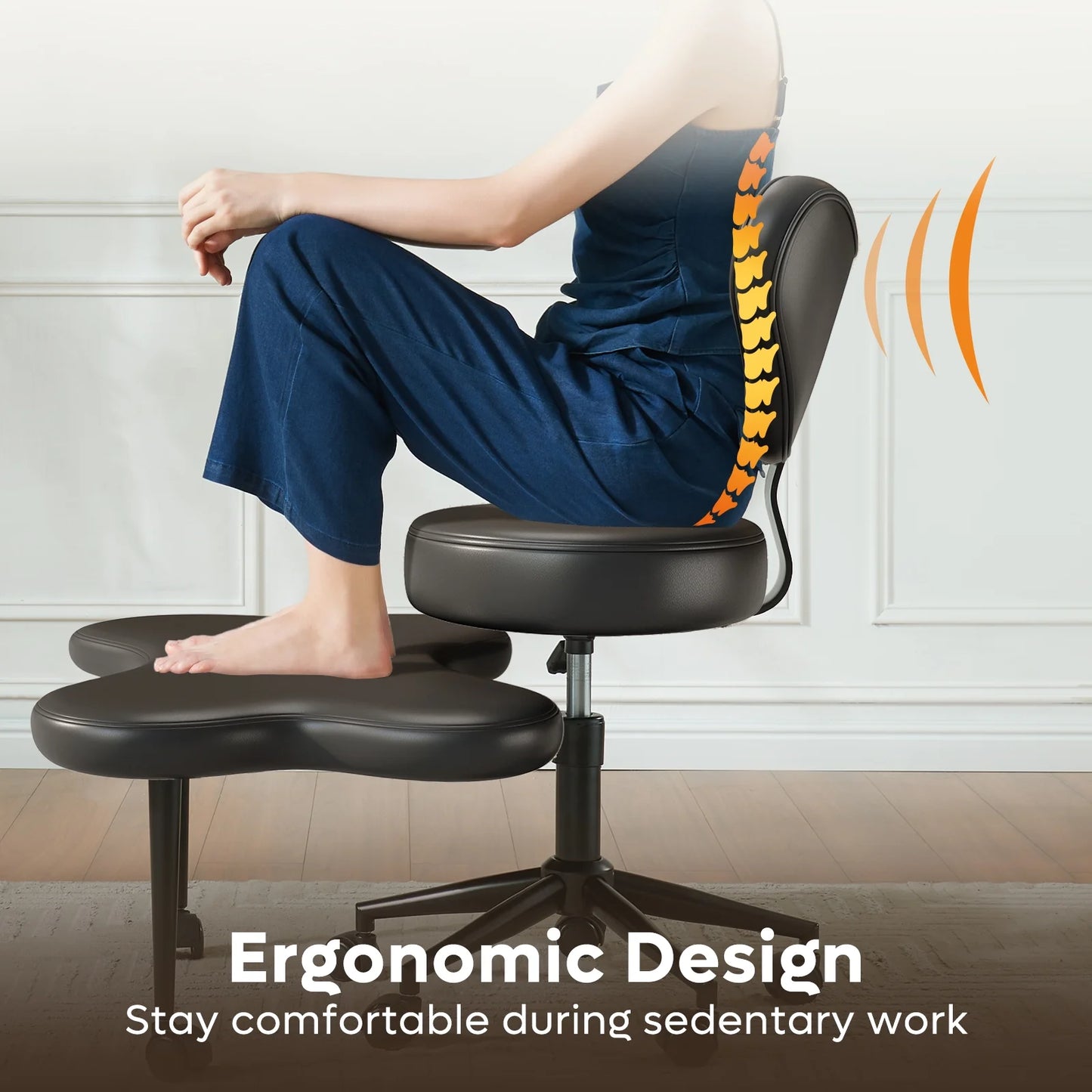 Pinmoco Ergonomic Cross Legged Swivel Chair, Adjustable Height and Teddy Fabric - Product image 14