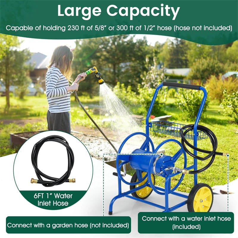 Garden Hose Reel Cart Holds 230FT of 5/8" Hose, Heavy-Duty Hose Cart with 2 Wheels & Storage Basket - Product image 16