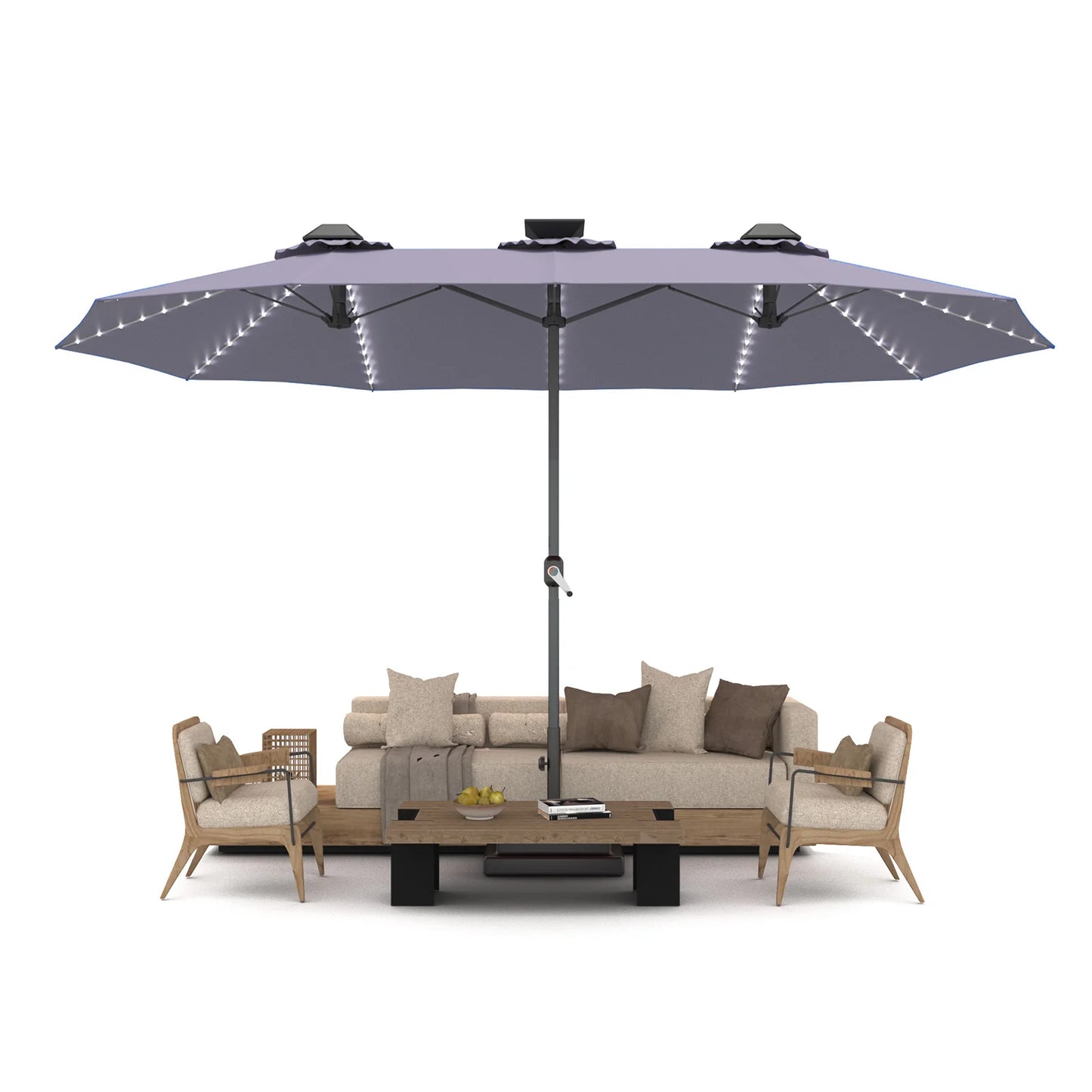 AECOJOY 15ft Patio Double-Sided Umbrella, 156 PCS Solar LED Light Outdoor Large Umbrella, Dark Grey - Product image 8