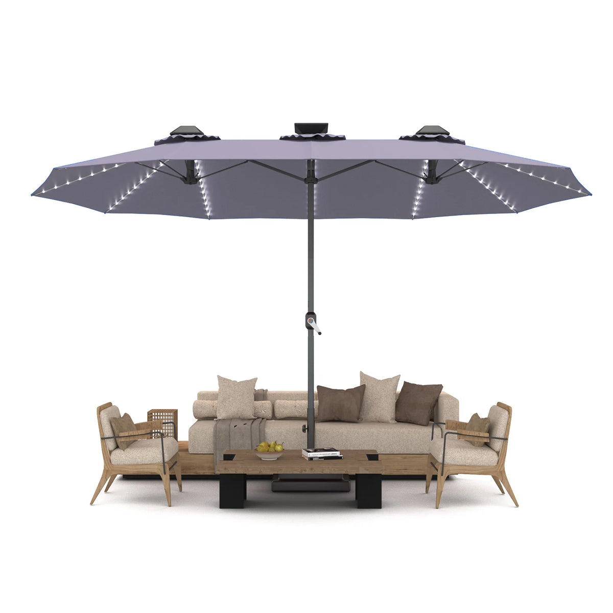 AECOJOY 15ft Patio Double-Sided Umbrella, 156 PCS Solar LED Light Outdoor Large Umbrella, Dark Grey - Product image 8