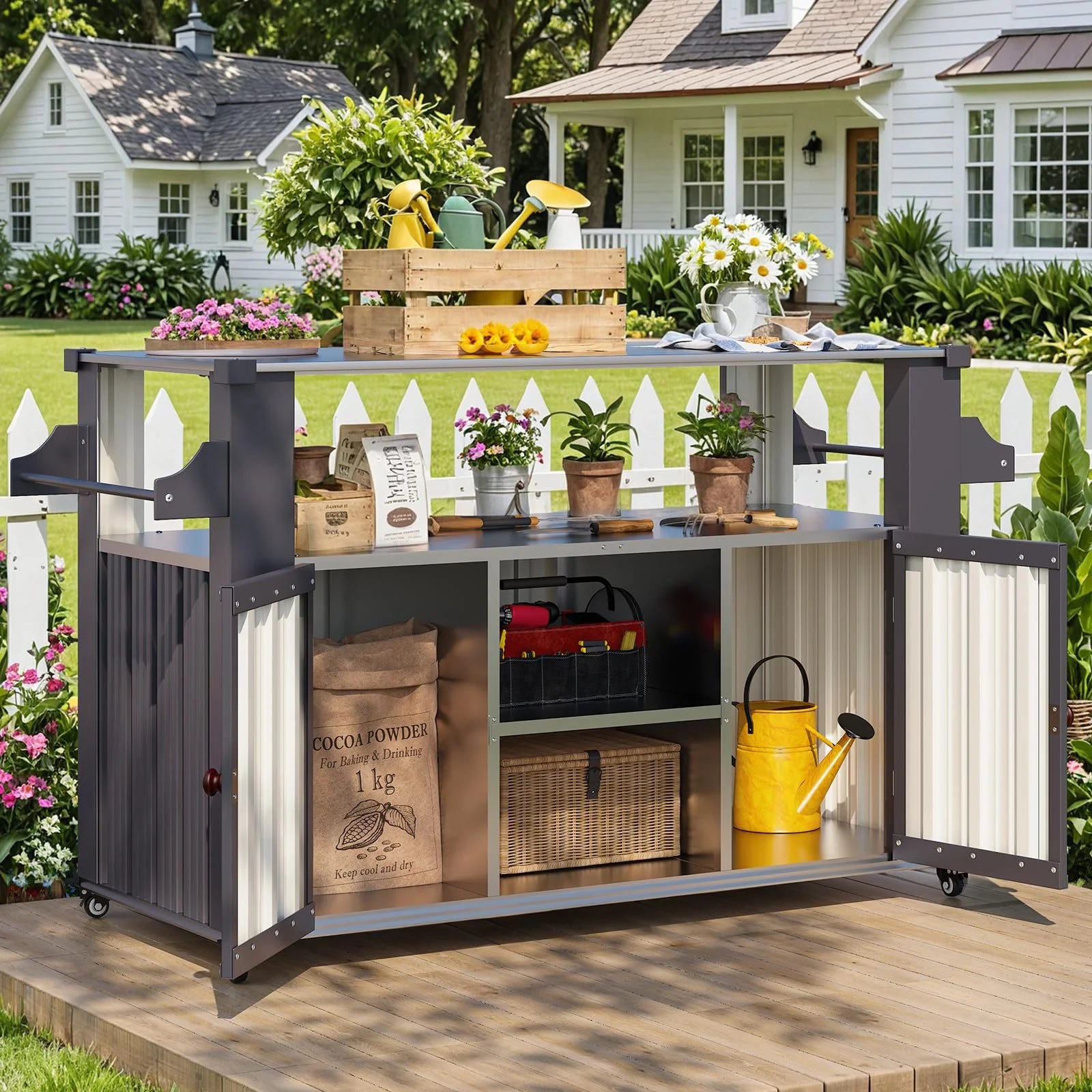 AECOJOY Outdoor Grill Table Cart with Storage Cabinet, Dark Grey - Product image 2