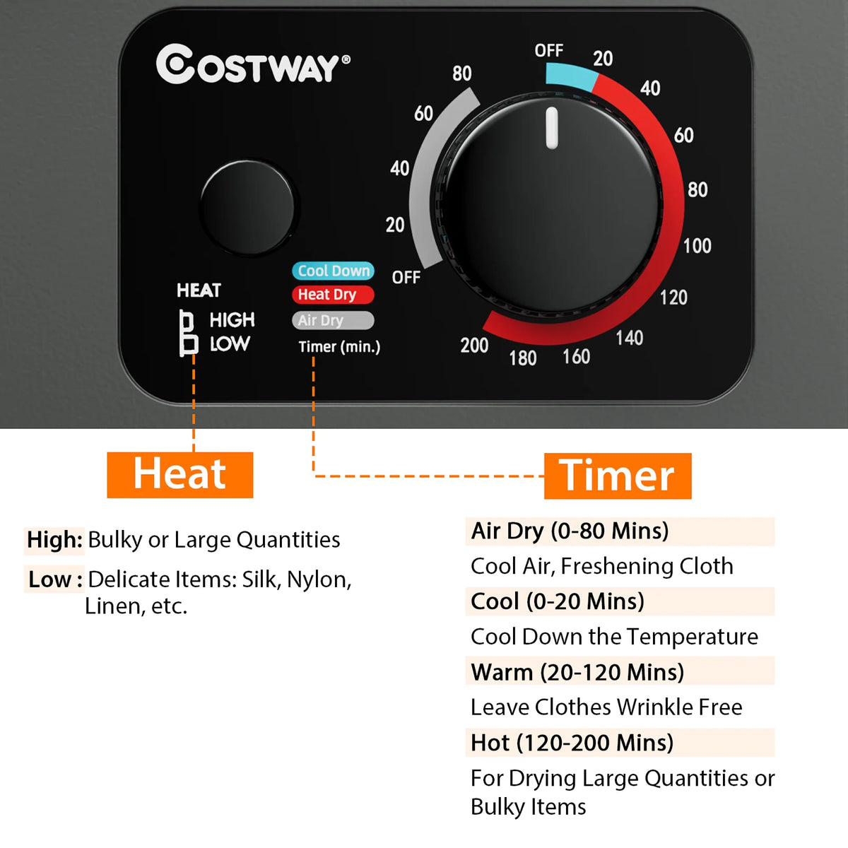 Costway Electric Tumble Compact Laundry Dryer Stainless Steel Wall Mounted 1.5 Cu .ft - Product image 8