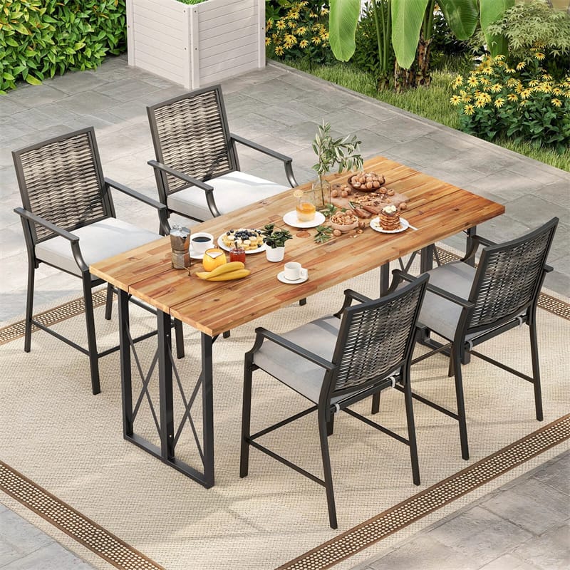 Outdoor Metal Bar Stools Set of 2 with Rattan Back, Armrest, Fabric Seat & Cushions - Product image 10